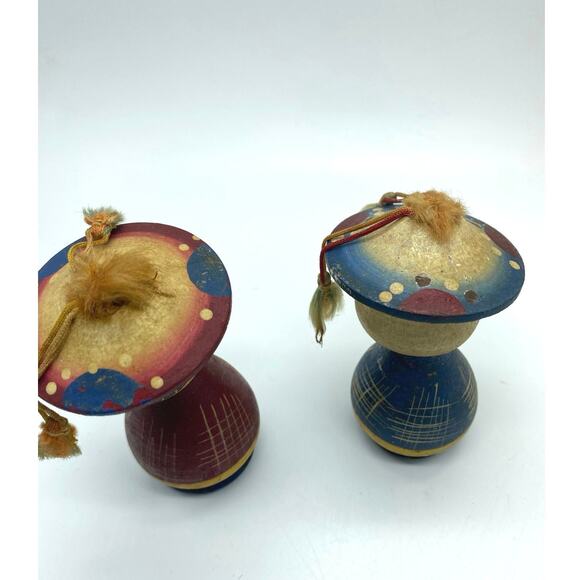 PairVintage 50s Mid‎ Century MCM WOODEN KOKESHI BOBBLEHEAD Dolls Figurine JAPAN - Picture 3 of 6